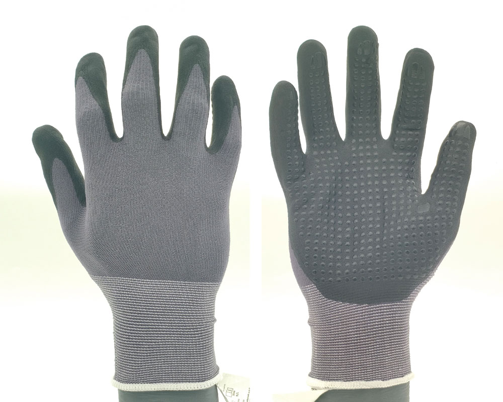 Nitrile coated gloves,ultra-fine foaming, dot  for anti-slip effect, very soft