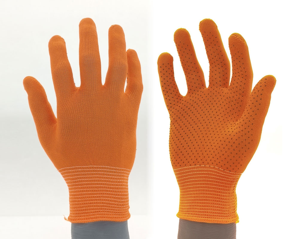 PVC dot gloves, 13-gauge orange polyester